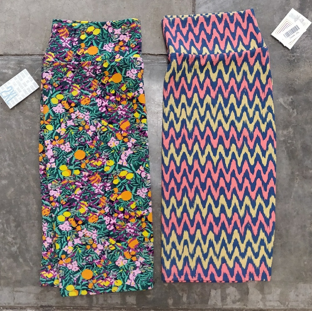 2 Pack NWT LuLaRoe Cassie Pencil Skirts Floral Geometric Print Pink